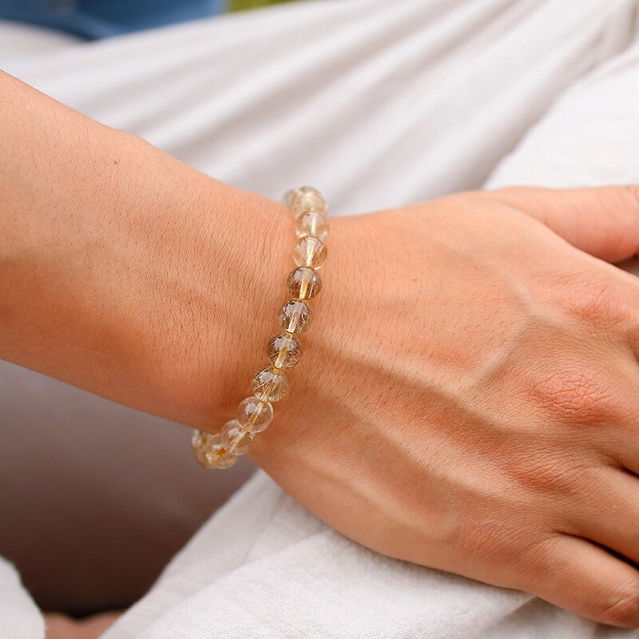 Golden Rutile Bracelet with Stretchable elastic For Men & Etsy