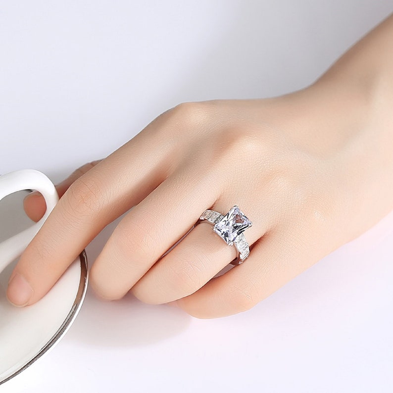 925 Sterling Silver Square Cubic Band Ring with Cubic Zirconia Stone For Women Engagement Gifts Mother/'s Day Gifts By MarkaJewelry
