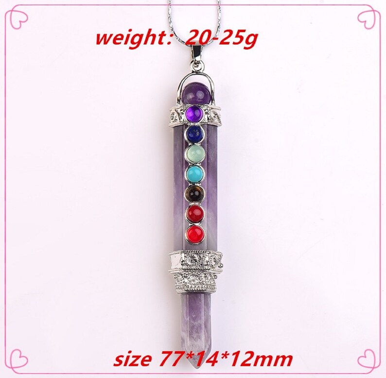 Dowsing 7 Chakra Pencil Pendulum Pendant For Meditation Spiritual Gift By MarkaJewelry Amethyst Crystal Point Pendulum Pendant