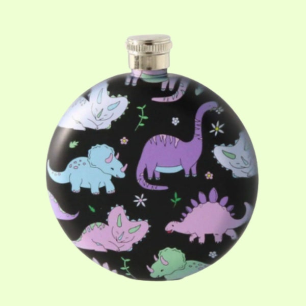 Flasque noire Dino Hip Flask 5oz - pastel de dinosaures kawaii mignons