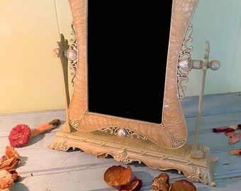 Vintage Cast Iron Swivel Scrying Mirror, Witch's Black Mirror, Divination Scrying Tool