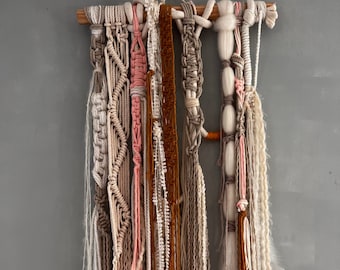 Medium Macrame Wall Hanging Boho Fiber Art Neutral Woven Tapestry Textured Wall Decor Handmade Modern Rustic Home Decor