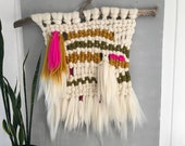 Large Wool Woven Wall Hanging: Boho Macrame Tapestry with Driftwood