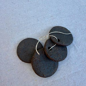 Set of 4 Large Handmade Brown Ceramic Beads, 2 Inch Clay Discs, Pottery Beads for Macrame, Weaving Supplies, Fiber Art, Wall Hanging DIY
