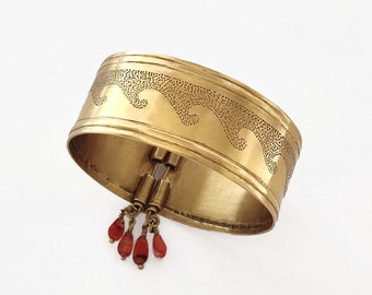 Gold &orange Carnelian bracelet,dangling beads,Sea wave design,Jerusalem jewelry,Virgo birthstone,statement bracelet,Valentine's Day present