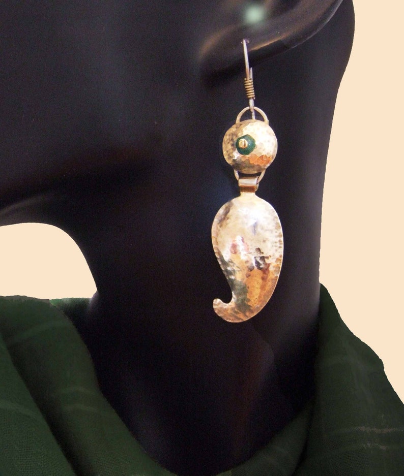 Gold leaf dangle earrings, Gold &Green dangle earrings, Organic earrings, Nature gold earring, Ethnic dangle earring, Bohemian gold earrings image 8