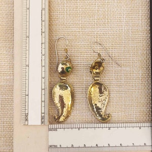 Gold leaf dangle earrings, Gold &Green dangle earrings, Organic earrings, Nature gold earring, Ethnic dangle earring, Bohemian gold earrings image 9