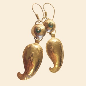 Gold leaf dangle earrings, Gold &Green dangle earrings, Organic earrings, Nature gold earring, Ethnic dangle earring, Bohemian gold earrings image 10