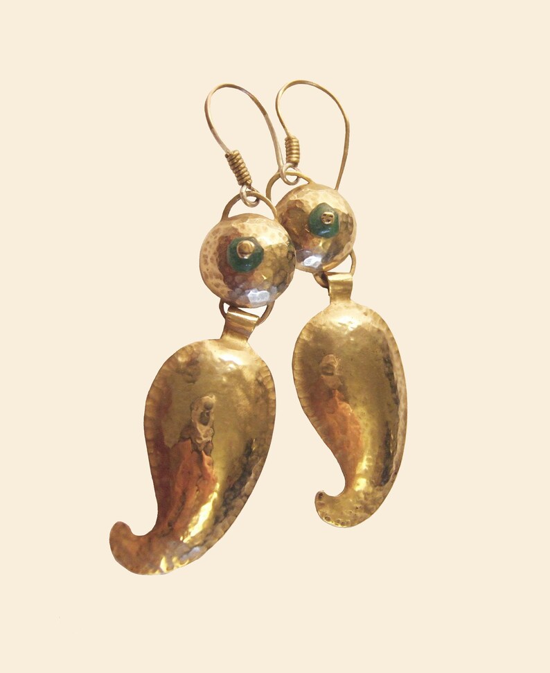 Gold leaf dangle earrings, Gold &Green dangle earrings, Organic earrings, Nature gold earring, Ethnic dangle earring, Bohemian gold earrings image 10