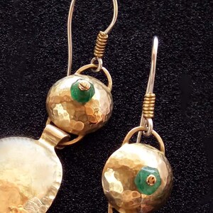 Gold leaf dangle earrings, Gold &Green dangle earrings, Organic earrings, Nature gold earring, Ethnic dangle earring, Bohemian gold earrings image 4