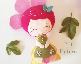 Flower Fairy. Felt doll pattern. Soft doll pattern. Softie pattern. Plush doll pattern. Diy felt doll.