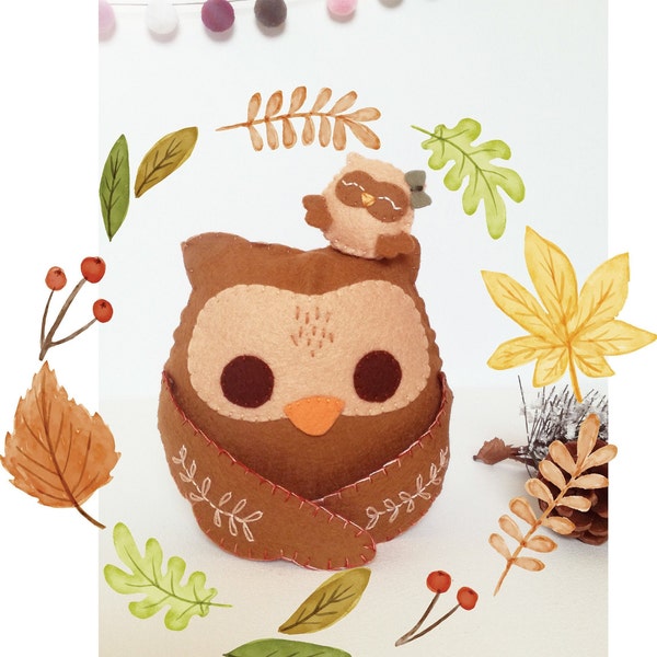 Mama and Baby Owl. Softie sewing pattern. Mother's day DIY gift. Felt Woodland animal pattern. PDF Pattern.