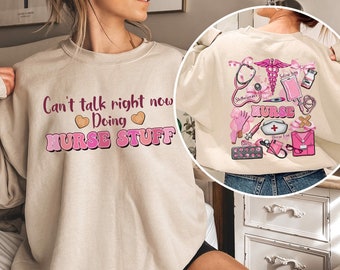 Can't Talk Right Now Doing Nurse Stuff Coquette Pink Bow Shirt | Soft Girl Era | Aesthetic Pink Bow Nurse Shirt | RN Nurse Gift