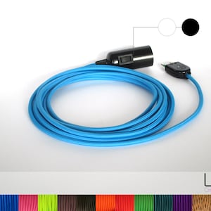 Customizable portable lamp, for suspension or other needs textile cable extension, bakelite socket, integrated switch image 1