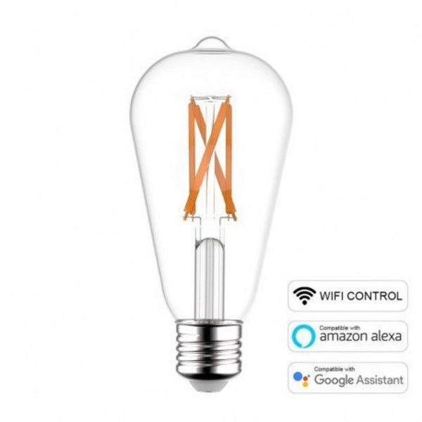 SMART WIFI ST64 connected LED bulb transparent - 6.5W E27 Dimmable