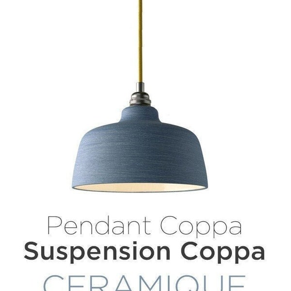 COPPA bell-shaped pendant lamp in cobalt blue handmade ceramic with white enamel interior - E27 metal socket color choice