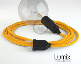 Portable lamp with Bakelite socket, very flexible textile cable Yellow silk effect - choose the length of the cable