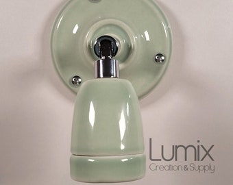 Adjustable wall light lamp in pastel green porcelain and chrome metal