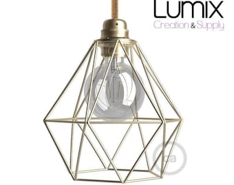 Diamond-style metal cage lampshade in gold metal - Lampshade sold alone