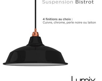 Bistrot metal pendant lamp with black enamel exterior and white interior - industrial style lighting - Made-to-measure creation