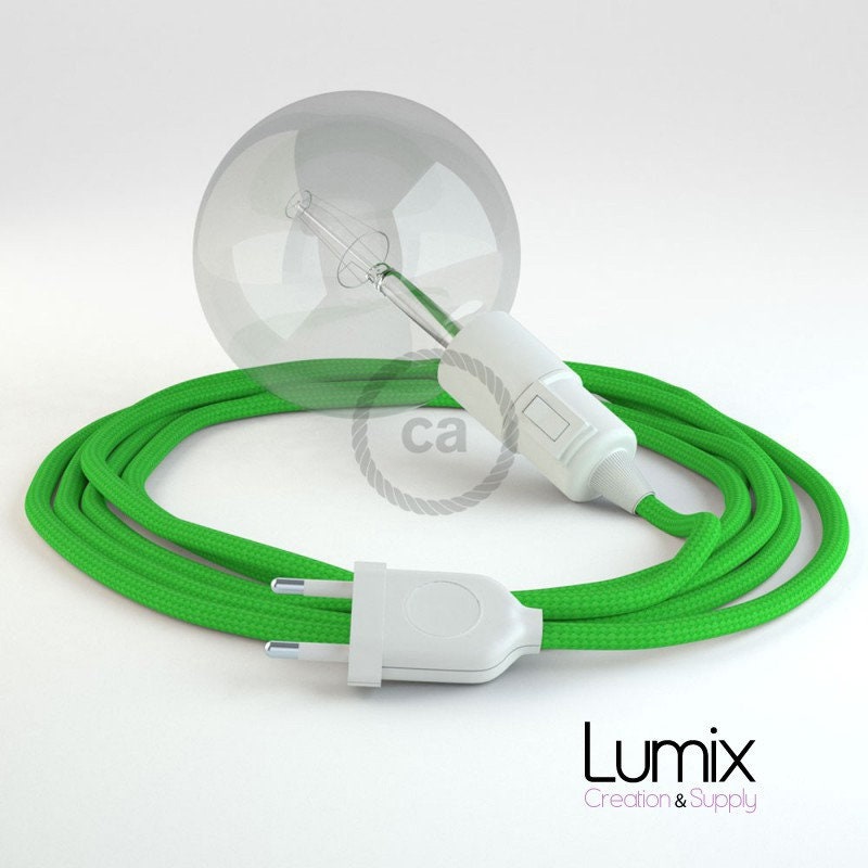 Lampe Baladeuse Douille Thermoplastique avec Interrupteur Intégré, Câble Textile Vert Lime,