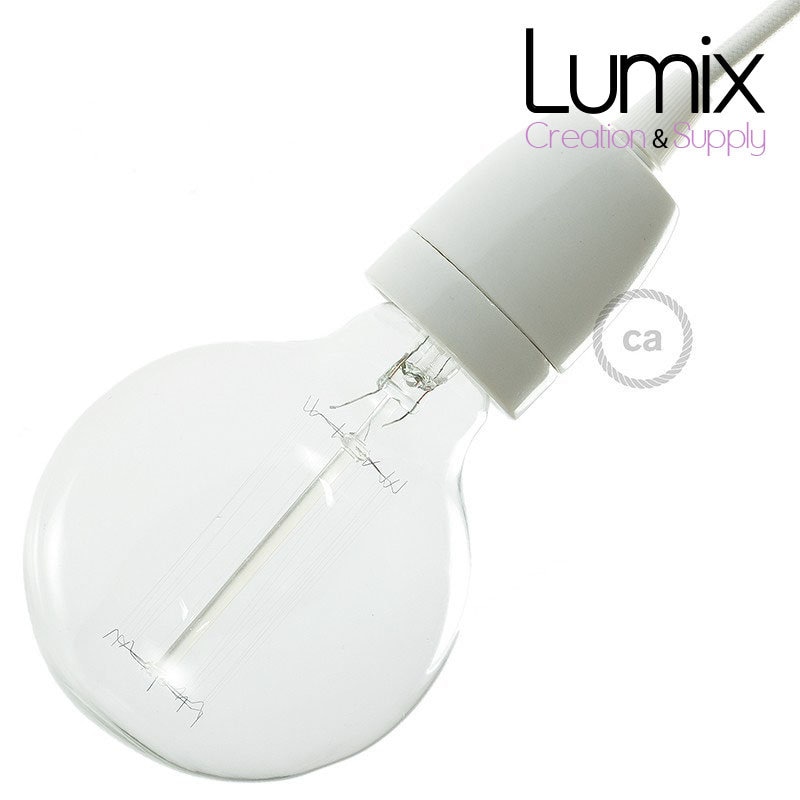 Douille Porcelaine Blanche - Proposée avec Un Passe Câble Plastique Blanc ou Transparent