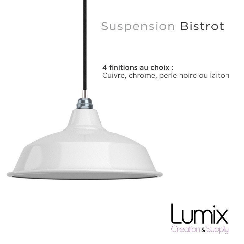 Suspension Bistrot Métal Revêtement Extérieur Émail Blanc et Intérieur - Luminaire Style Industriel 