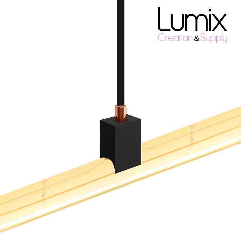 Suspension Tube Led S14D Dimmable Câble Textile Noir et Finition Prestige Au Choix