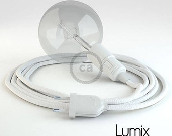 Portable lamp with WHITE textile cable, thermoplastic socket with integrated switch