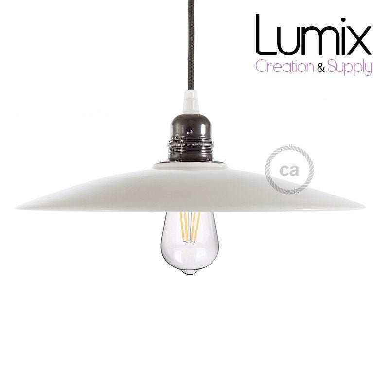 Abat-Jour en Céramique Émail Blanc et Intérieur - Montage Suspension sur Demande de Personnalisation