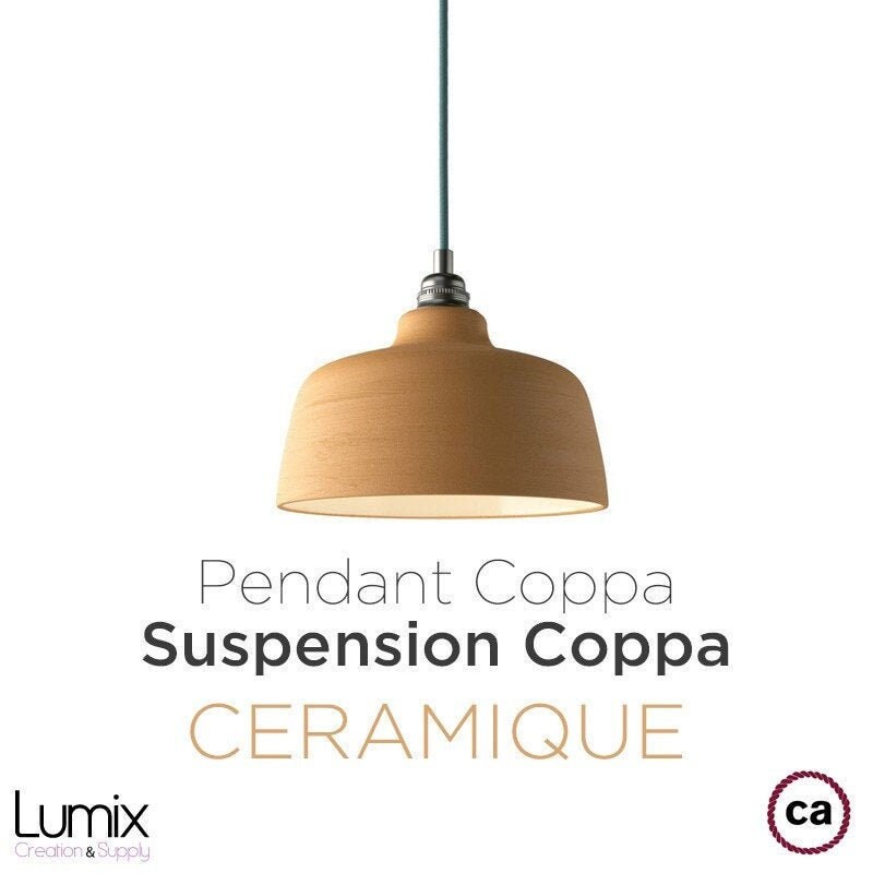 Suspension Coppa Forme Cloche en Céramique Fait Main Couleur Sable avec Intérieur Émail Blanc - Doui