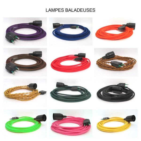 Tragbare Lampe zum Personalisieren – Pendelleuchte – E27-Fassung aus Bakelit – farbiges Textilkabel – 2-poliger Stecker ohne Erdung – Ref. LB1