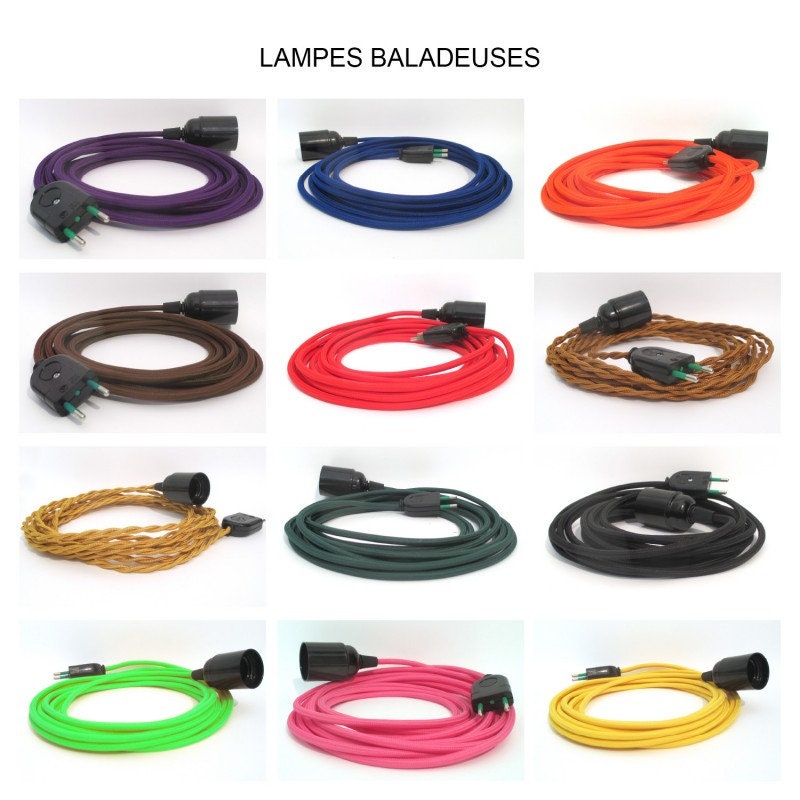 Lampe Baladeuse à Personnaliser - Lampe en Suspension Douille Bakélite E27 Câble Textile Couleur Fic