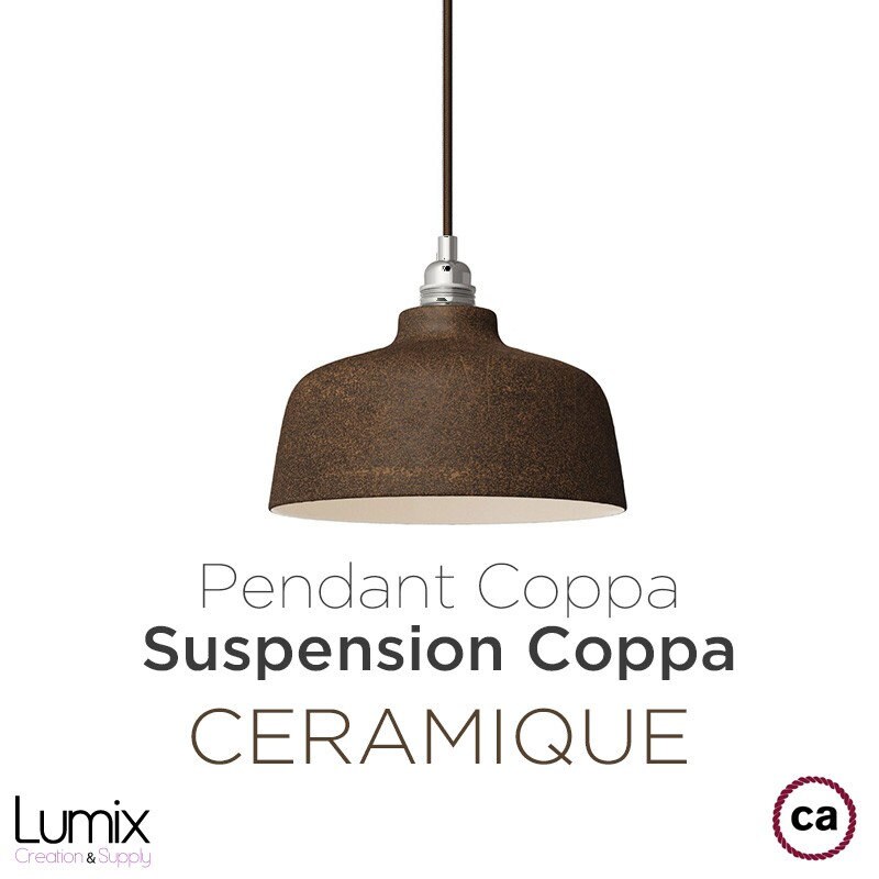 Suspension Coppa Forme Cloche en Céramique Fait Main Couleur Effet Rouille Intérieur Émail Blanc - D