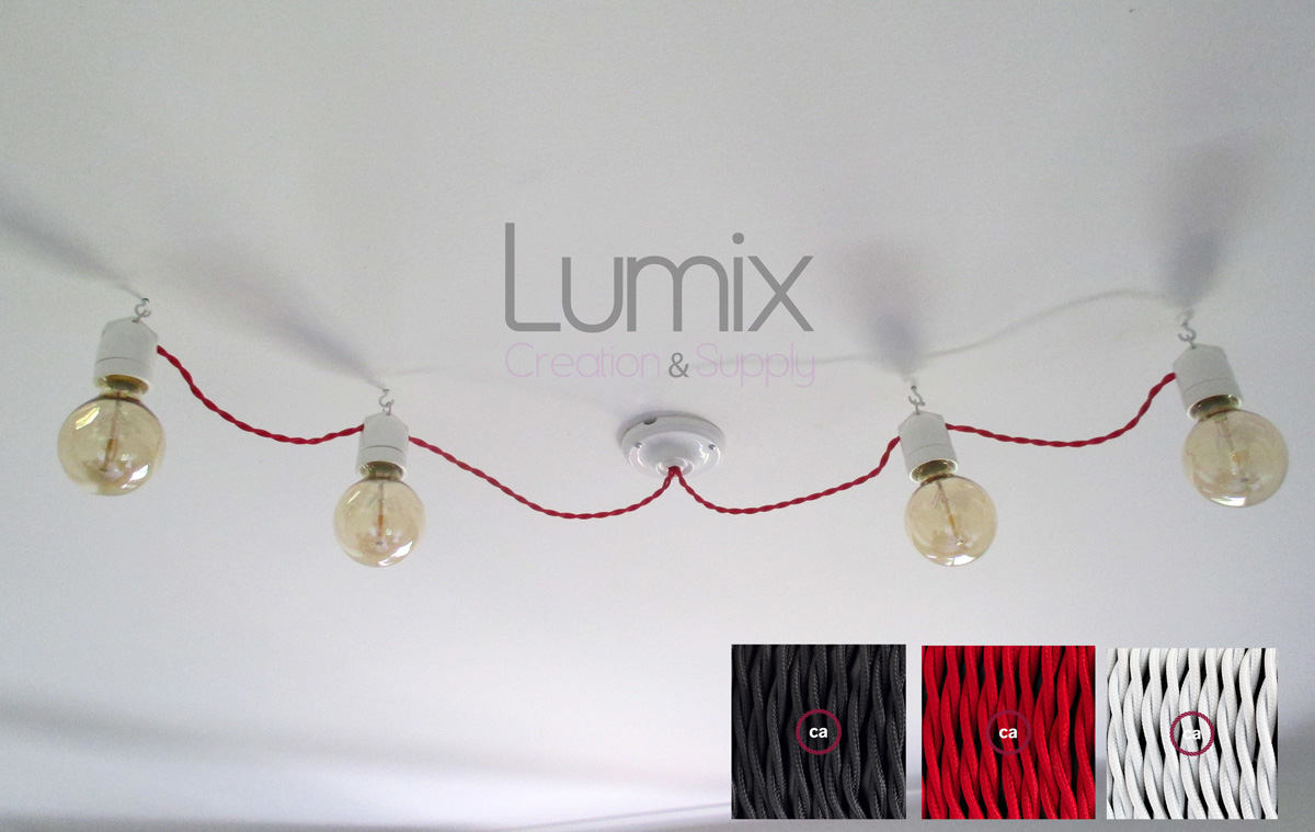 Eclairage en Suspension ou Applique Murale Guirlande de Douilles Porcelaine Blanche avec Rosace Plaf