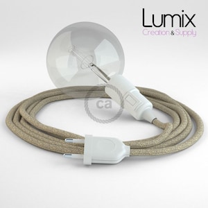 Portable lamp with NEUTRAL LINEN textile cable, thermoplastic socket with integrated switch