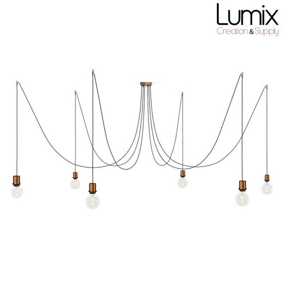 Luminaire en suspension multiple 3 lampes douille métal et câble noir