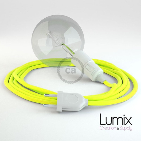 Lampe baladeuse câble textile JAUNE FLUO, douille thermoplastique avec interrupteur intégré