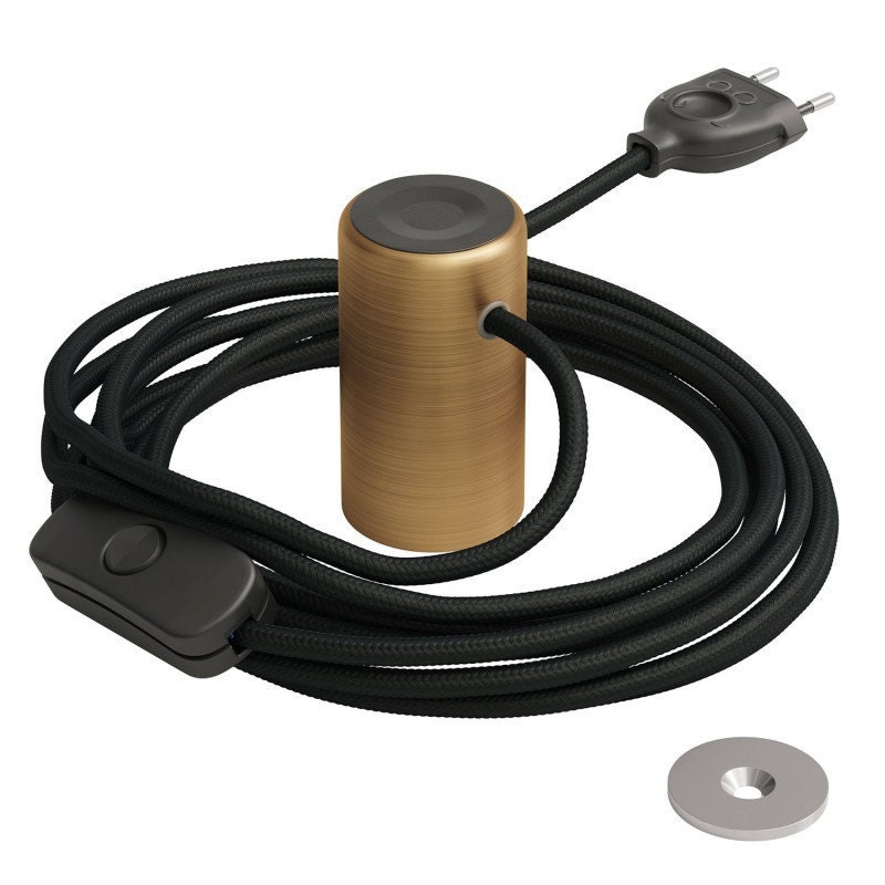 Lampe Baladeuse Magnetico®-Plug Bronze Satiné 3 M de Câble Textile Noir - Lampe à Fixation Magnétiqu