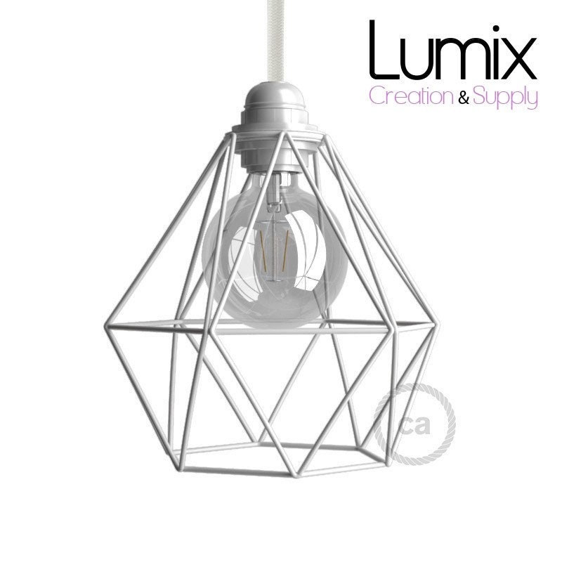 Abat-Jour Cage Métal Style Diamant Blanc - Abat-Jour Vendu Seul