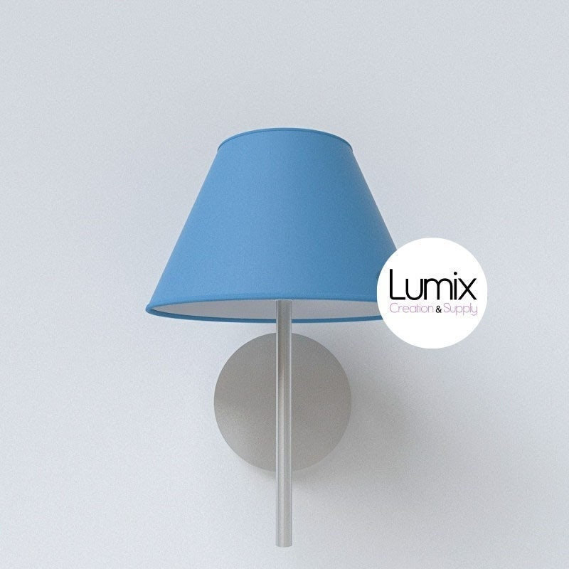 Applique Murale Métal avec Abat-Jour Conique Tissu 100% Coton Fait Main - Bleu Céleste