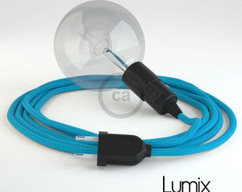 Portable lamp socket Bakelite very flexible textile cable turquoise silk effect-choose the length of the cable