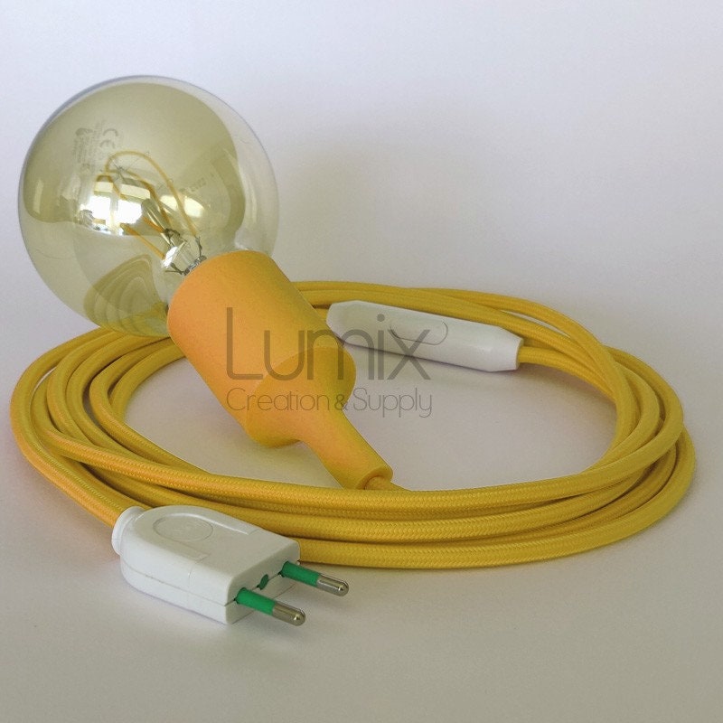 Lampe Baladeuse à Douille Silicone Jaune et Câble Textile Effet Soie - Interrupteur Bipolaire Torpil