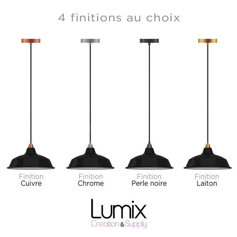 Pendant bistro metal coating black enamel and white interior