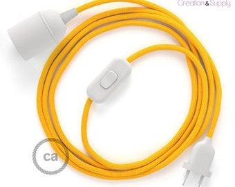 Portable lamp with very flexible textile cable Yellow silk effect - choose the color of the plug, socket and cable length
