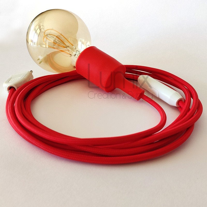 Lampe Baladeuse à Douille Silicone Rouge et Câble Textile Rouge