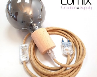 Walking lamp to hang round jute cable and wooden socket