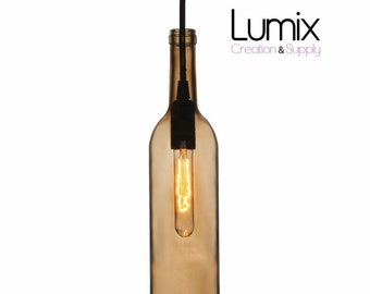 Brown tinted glass bottle pendant light - E14 or E27 socket of your choice