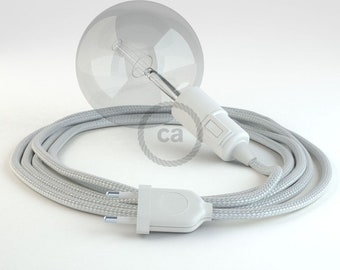 Portable lamp with SILVER textile cable, thermoplastic socket with integrated switch