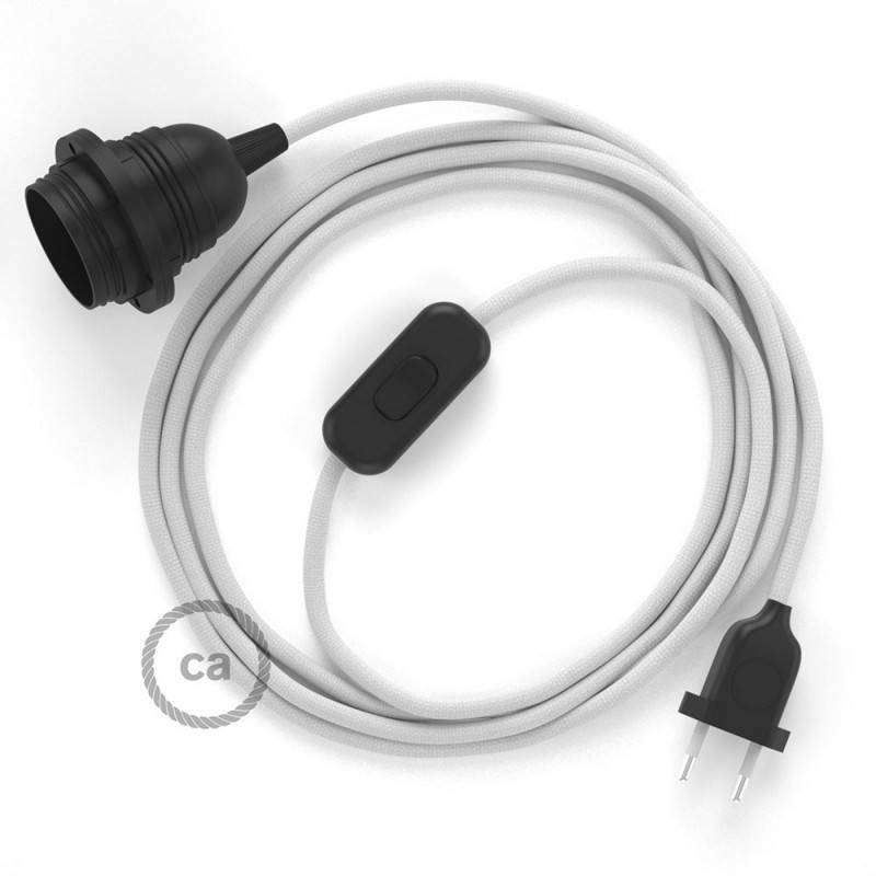 Lampe Baladeuse Câble Textile Souple Blanc Effet Soie - Choisissez La Couleur de Fiche, Douille et L